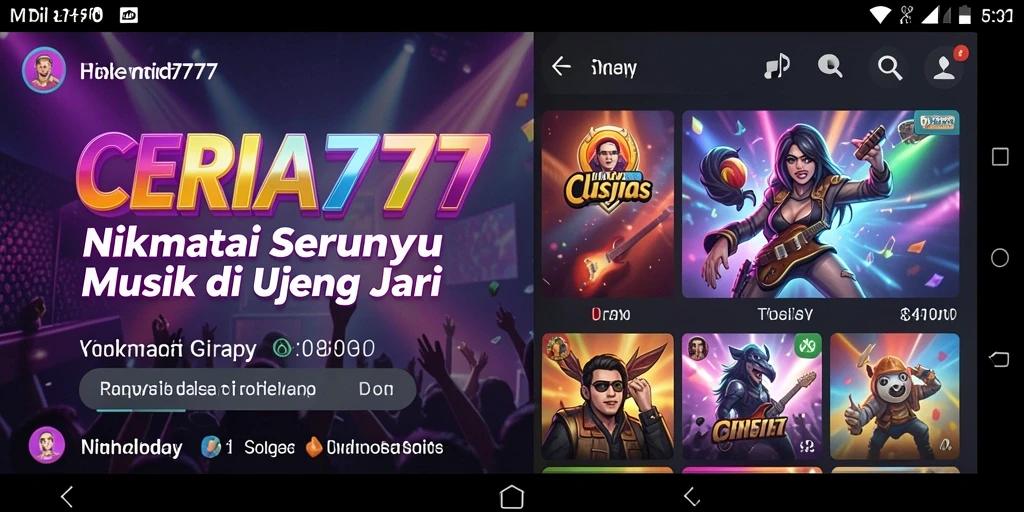 Tampilan gameplay CERIA777 yang seru dengan musik yang menawan.