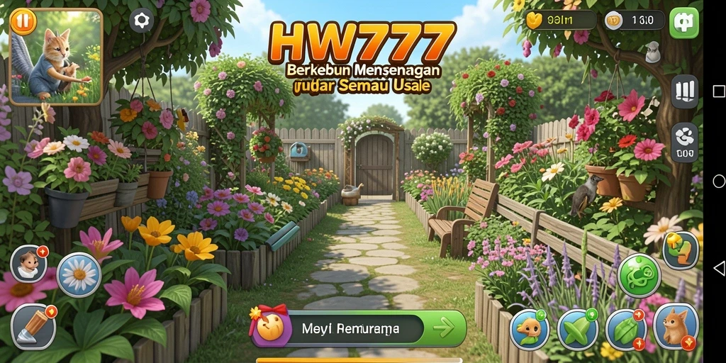 Tangkapan layar HW777 menampilkan pengalaman berkebun yang seru.