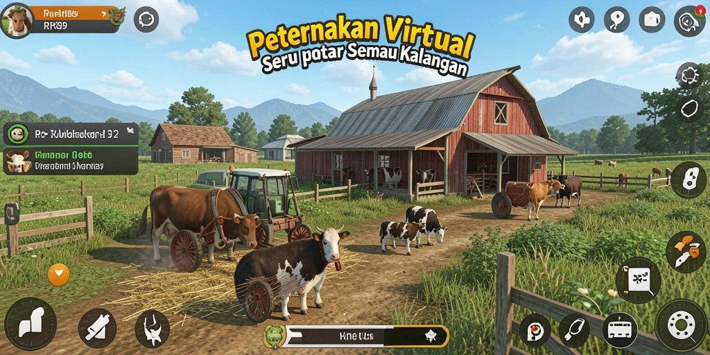 Tangkapan layar gameplay utama RR89 menampilkan aktivitas pertanian yang seru.